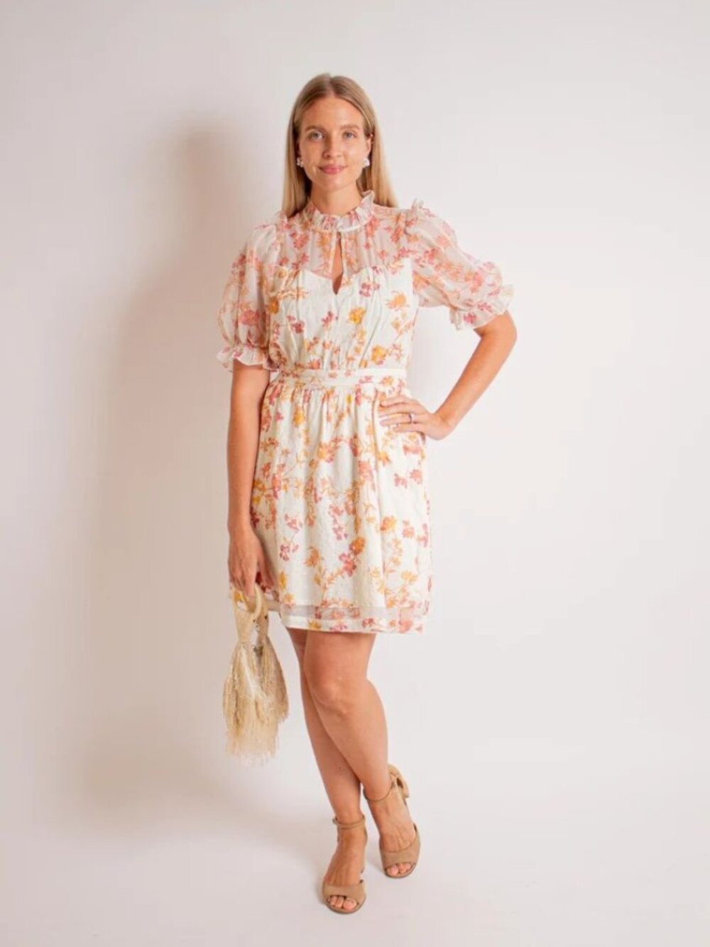 NWT French Connection Floral Puff Sleeve Dress - Size 0